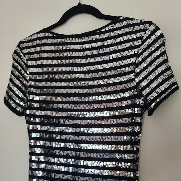 Forever 21 Black Striped Sequin Bodycon Dress Women's Size Medium - Picture 3 of 8
